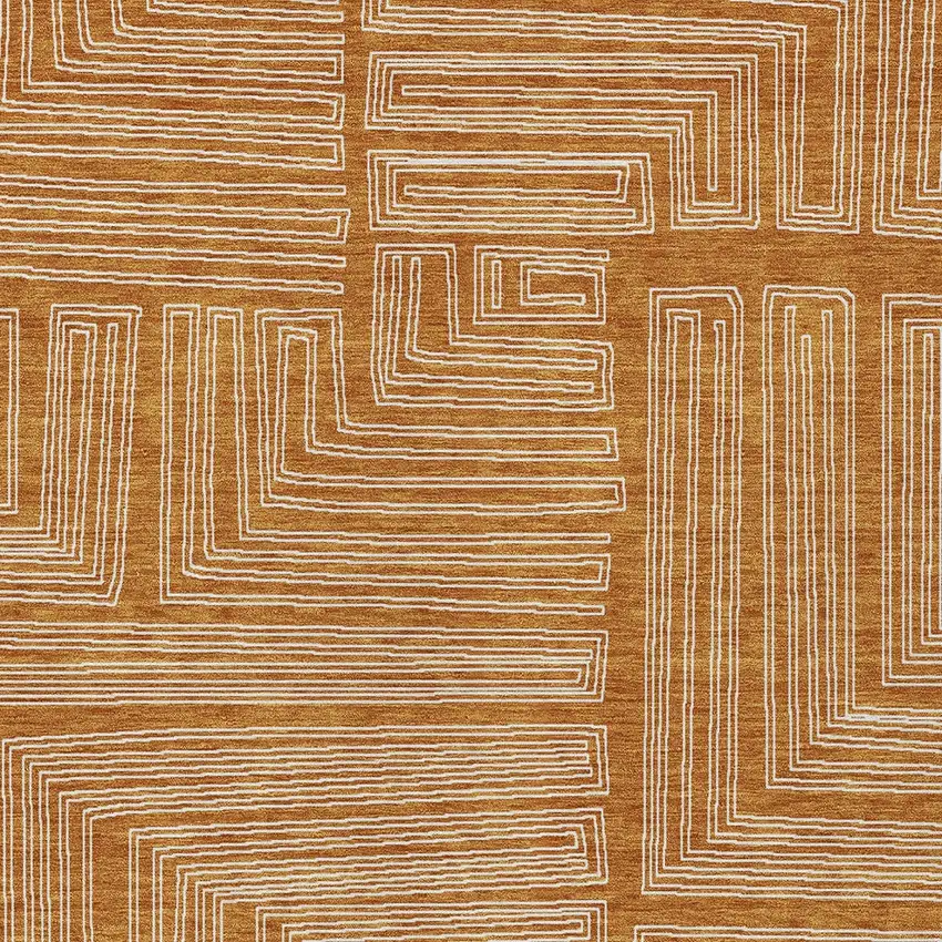 Copper And Ivory Geometric Washable Indoor Outdoor Area Rug Photo 5