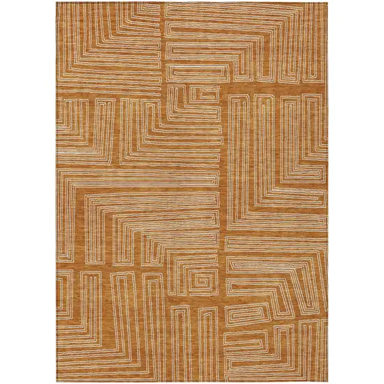 Copper And Ivory Geometric Washable Indoor Outdoor Area Rug Photo 2