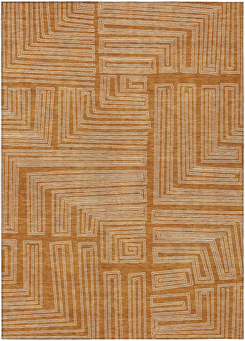 Copper And Ivory Geometric Washable Indoor Outdoor Area Rug Photo 2