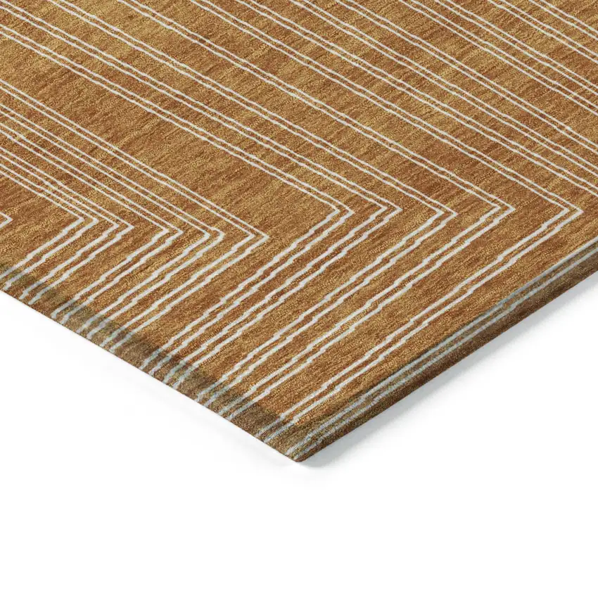 Copper And Ivory Geometric Washable Indoor Outdoor Area Rug Photo 4