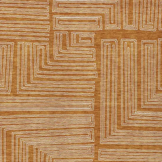 Copper And Ivory Geometric Washable Indoor Outdoor Area Rug Photo 5