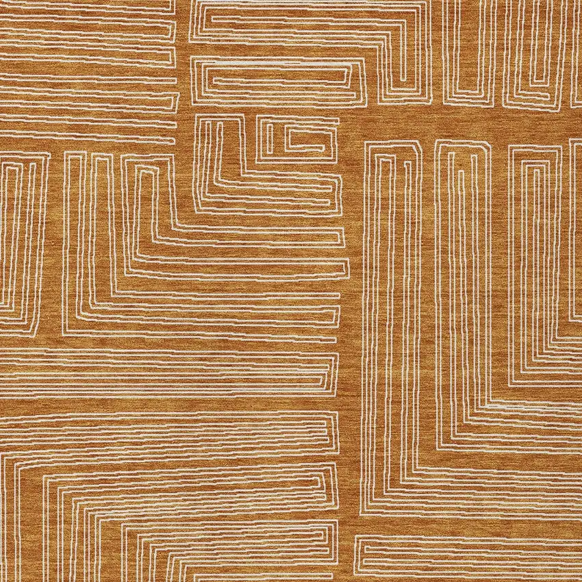 Copper And Ivory Geometric Washable Indoor Outdoor Area Rug Photo 5