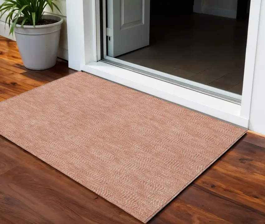 Copper And Ivory Geometric Washable Indoor Outdoor Area Rug Photo 1