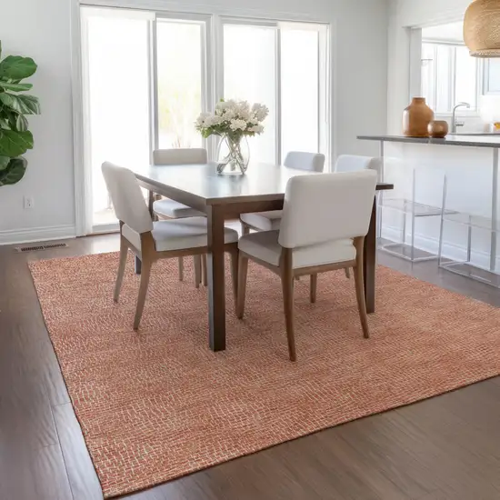 Copper And Ivory Geometric Washable Indoor Outdoor Area Rug Photo 8