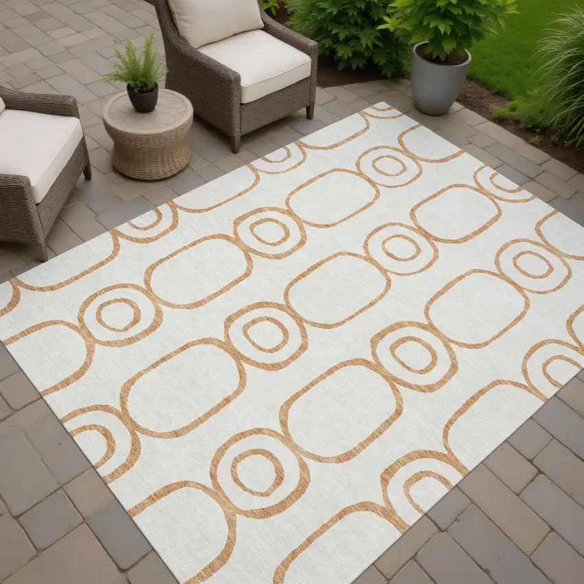 Copper And Ivory Geometric Washable Indoor Outdoor Area Rug Photo 6
