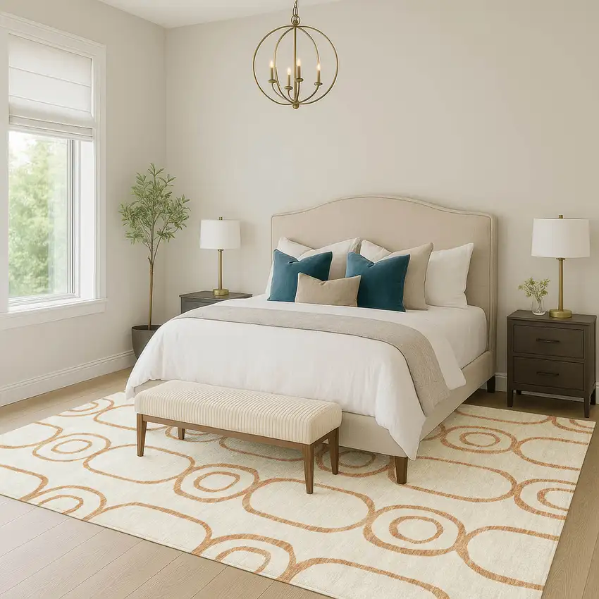 Copper And Ivory Geometric Washable Indoor Outdoor Area Rug Photo 7