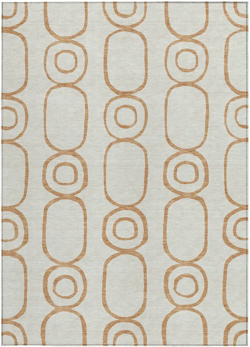 Copper And Ivory Geometric Washable Indoor Outdoor Area Rug Photo 4