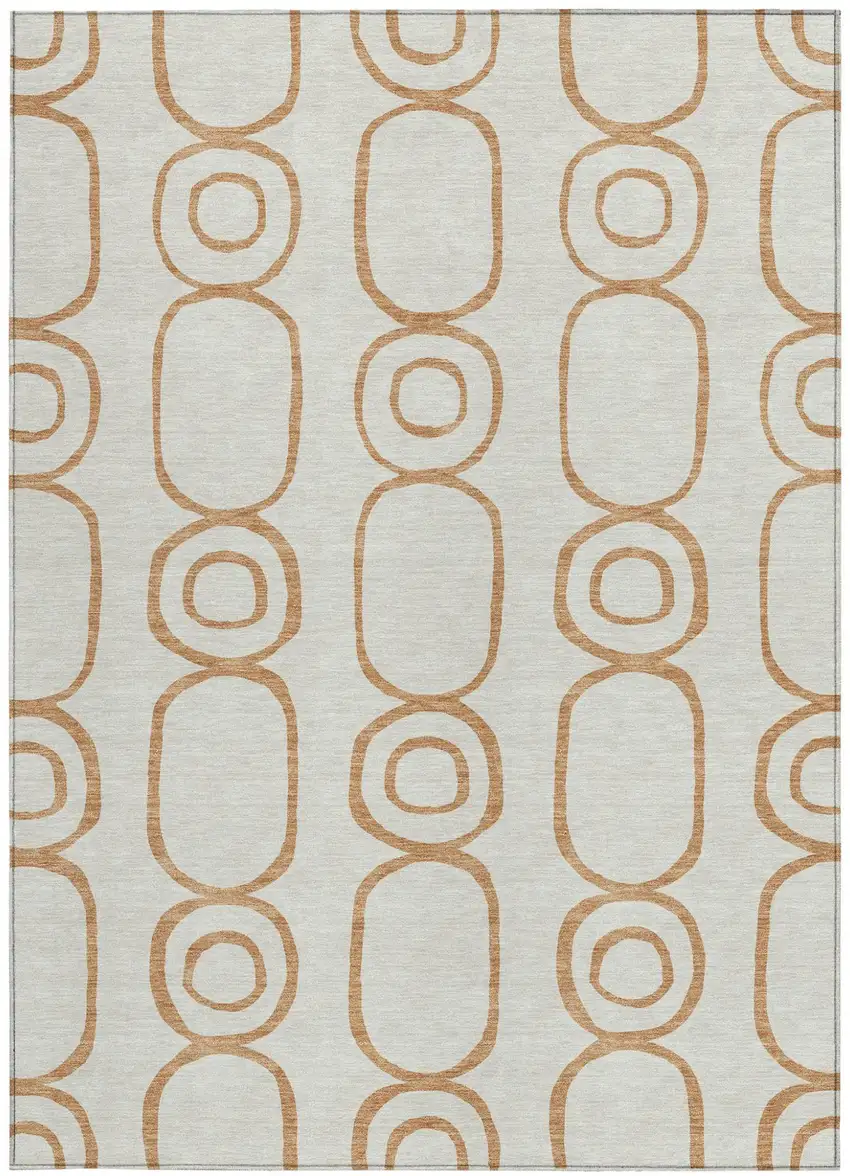 Copper And Ivory Geometric Washable Indoor Outdoor Area Rug Photo 3