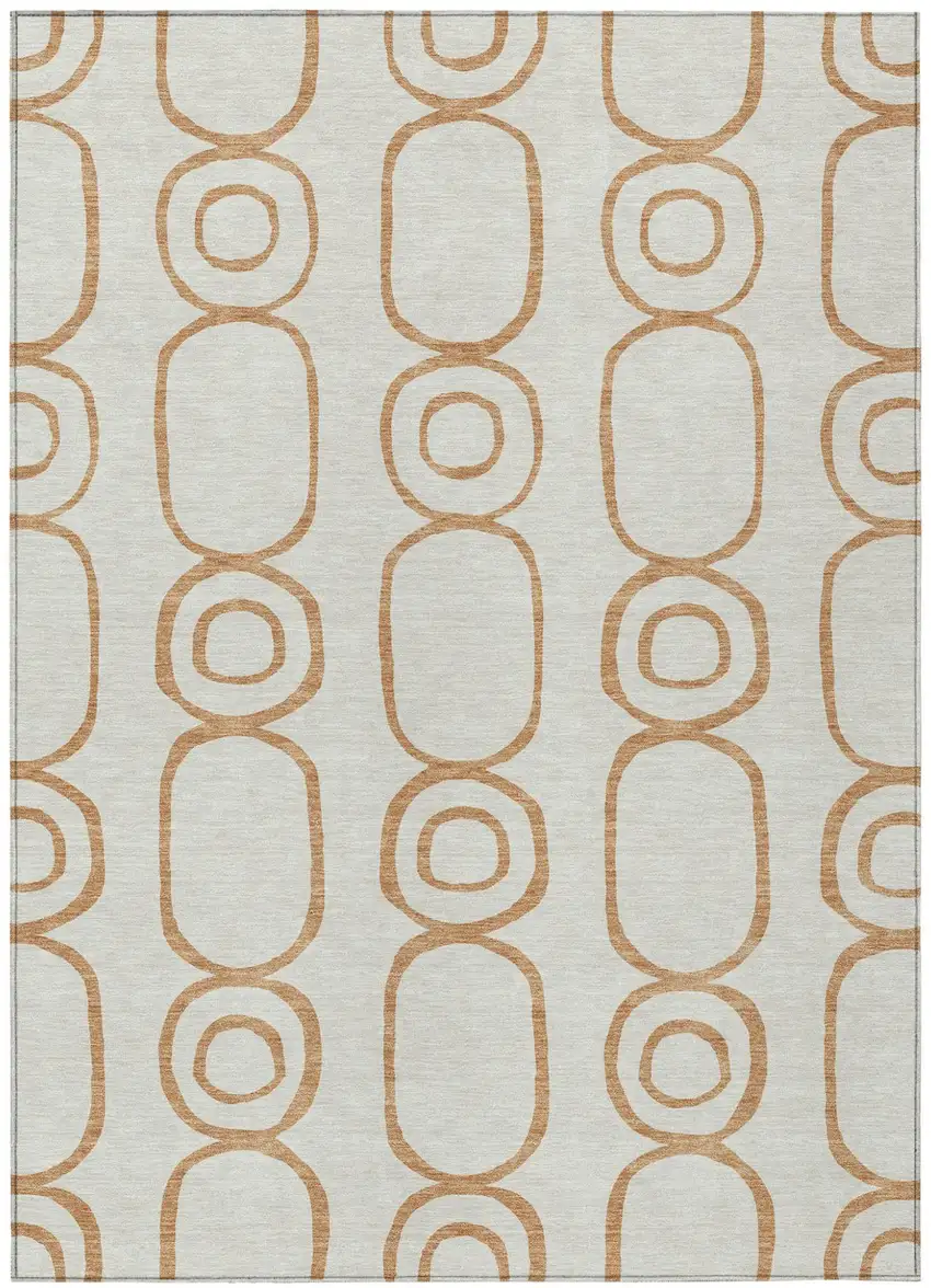 Copper And Ivory Geometric Washable Indoor Outdoor Area Rug Photo 2