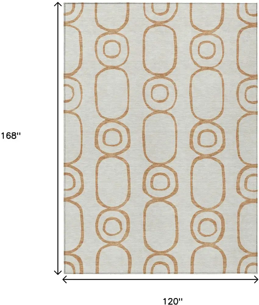 Copper And Ivory Geometric Washable Indoor Outdoor Area Rug Photo 7
