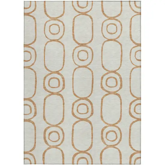 Copper And Ivory Geometric Washable Indoor Outdoor Area Rug Photo 4