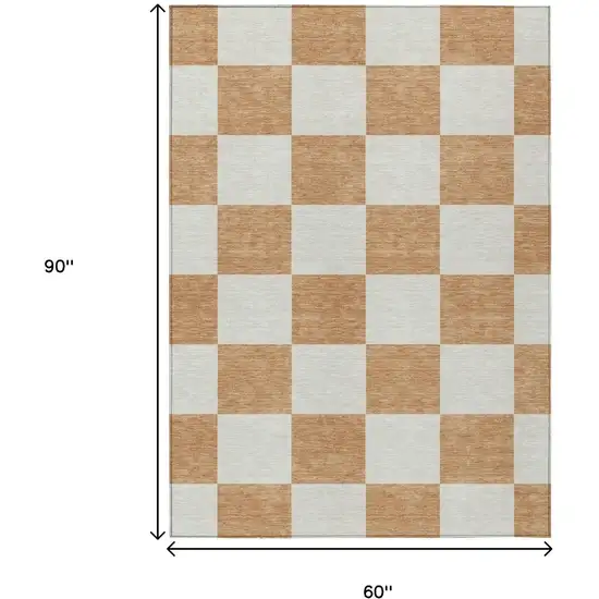 Copper And Ivory Geometric Washable Indoor Outdoor Area Rug Photo 2