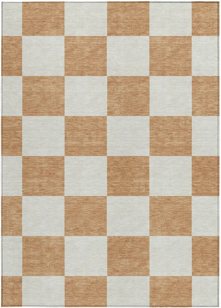 Copper And Ivory Geometric Washable Indoor Outdoor Area Rug Photo 3