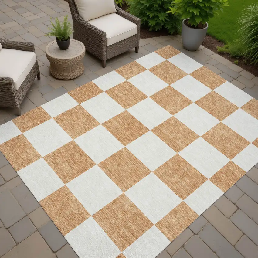 Copper And Ivory Geometric Washable Indoor Outdoor Area Rug Photo 6