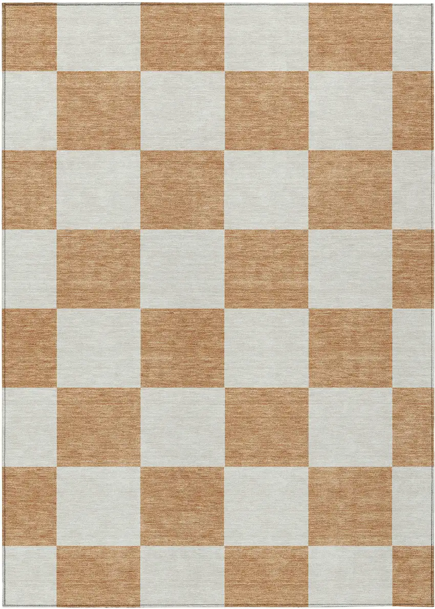 Copper And Ivory Geometric Washable Indoor Outdoor Area Rug Photo 2
