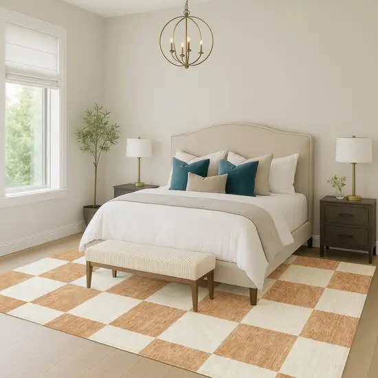 Copper And Ivory Geometric Washable Indoor Outdoor Area Rug Photo 7