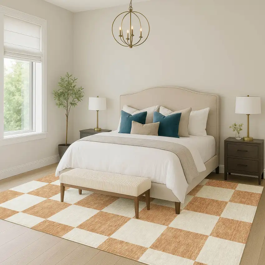 Copper And Ivory Geometric Washable Indoor Outdoor Area Rug Photo 7