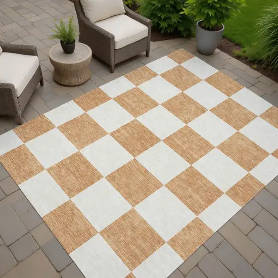 Copper And Ivory Geometric Washable Indoor Outdoor Area Rug Photo 6