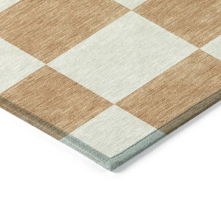 Copper And Ivory Geometric Washable Indoor Outdoor Area Rug Photo 4
