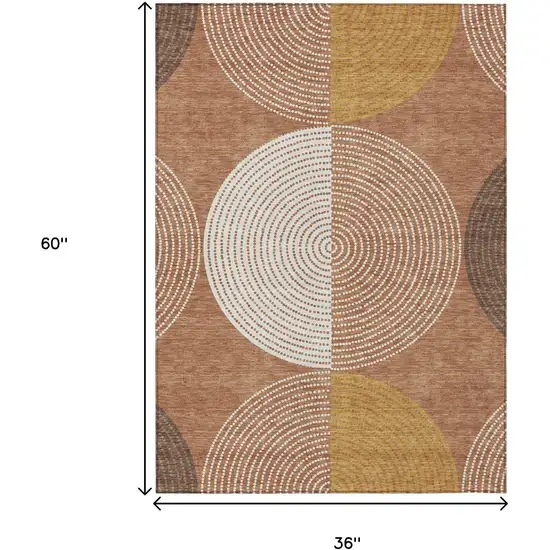 Copper And Ivory Geometric Washable Indoor Outdoor Area Rug Photo 3