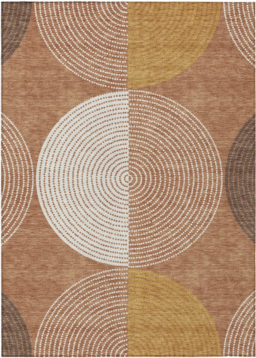 Copper And Ivory Geometric Washable Indoor Outdoor Area Rug Photo 2