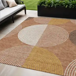Photo of Copper And Ivory Geometric Washable Indoor Outdoor Area Rug