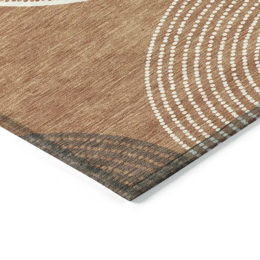Copper And Ivory Geometric Washable Indoor Outdoor Area Rug Photo 5