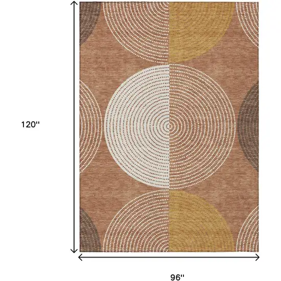 Copper And Ivory Geometric Washable Indoor Outdoor Area Rug Photo 3