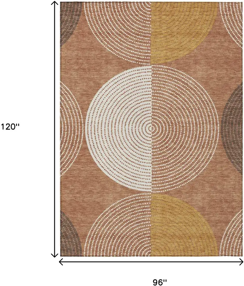 Copper And Ivory Geometric Washable Indoor Outdoor Area Rug Photo 3