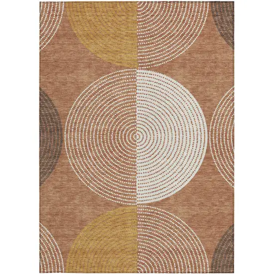 Copper And Ivory Geometric Washable Indoor Outdoor Area Rug Photo 4