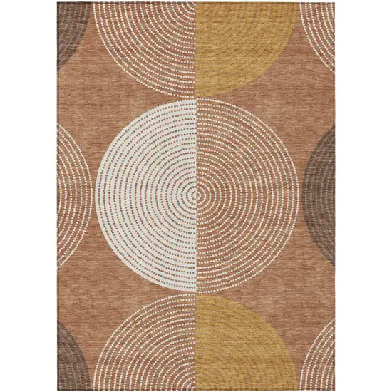 Copper And Ivory Geometric Washable Indoor Outdoor Area Rug Photo 3