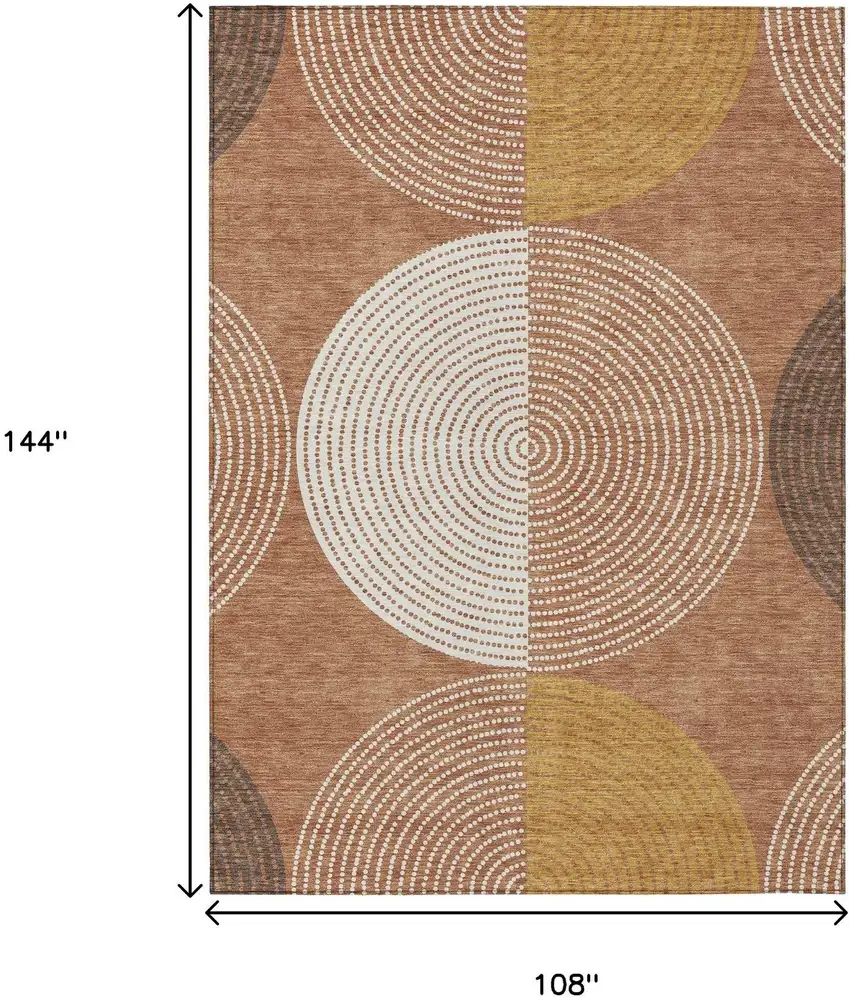 Copper And Ivory Geometric Washable Indoor Outdoor Area Rug Photo 2