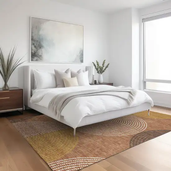 Copper And Ivory Geometric Washable Indoor Outdoor Area Rug Photo 9