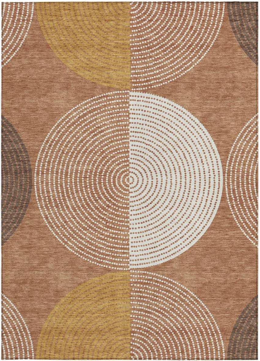 Copper And Ivory Geometric Washable Indoor Outdoor Area Rug Photo 4