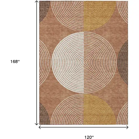 Copper And Ivory Geometric Washable Indoor Outdoor Area Rug Photo 3