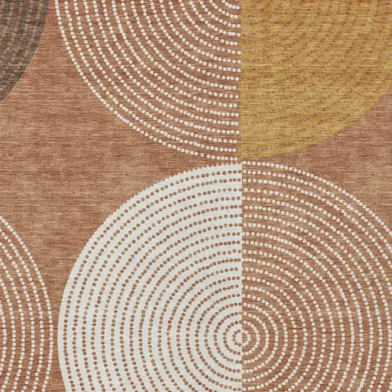 Copper And Ivory Geometric Washable Indoor Outdoor Area Rug Photo 7