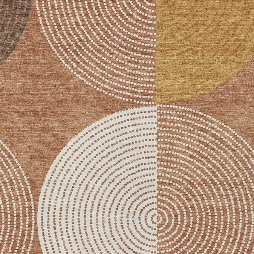 Copper And Ivory Geometric Washable Indoor Outdoor Area Rug Photo 7
