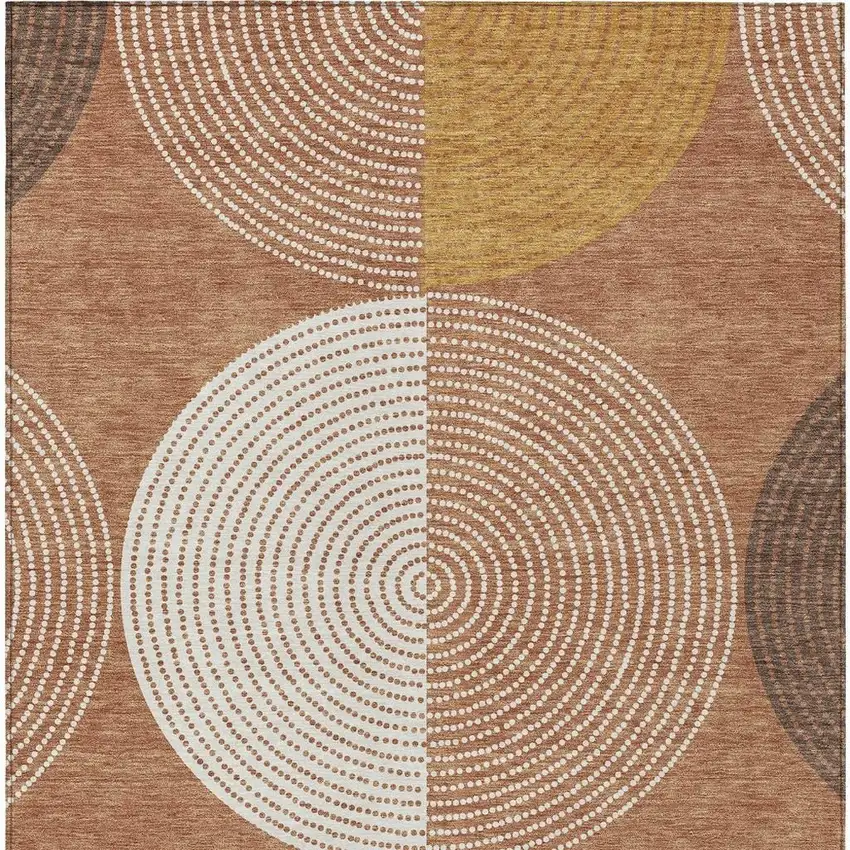 Copper And Ivory Geometric Washable Indoor Outdoor Area Rug Photo 6
