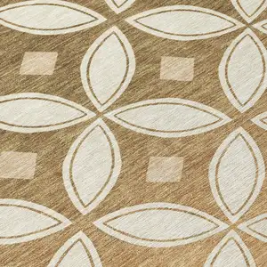 Photo of Copper And Ivory Geometric Washable Indoor Outdoor Area Rug