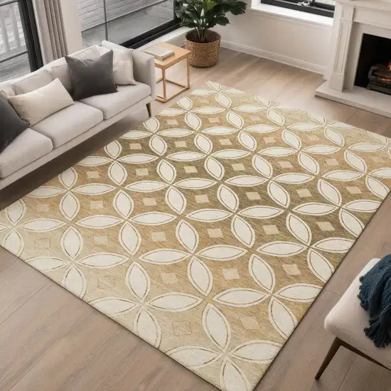 Copper And Ivory Geometric Washable Indoor Outdoor Area Rug Photo 4