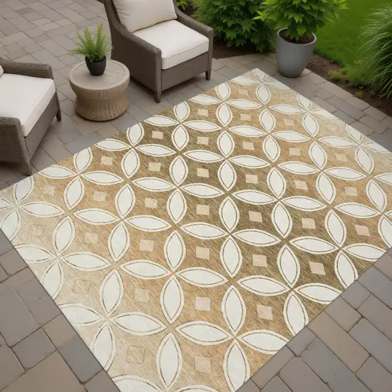 Copper And Ivory Geometric Washable Indoor Outdoor Area Rug Photo 5