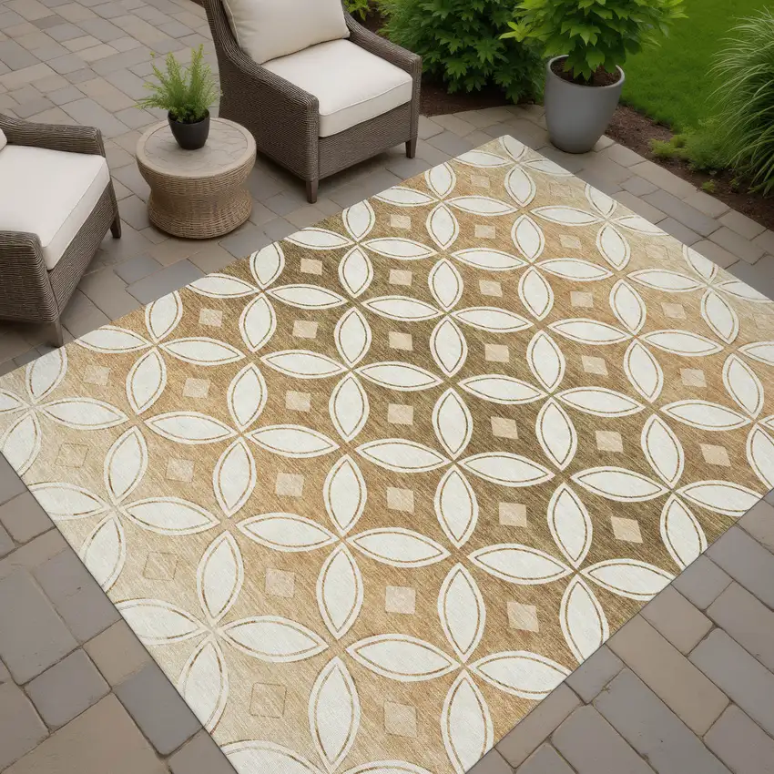Copper And Ivory Geometric Washable Indoor Outdoor Area Rug Photo 5
