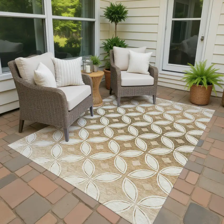 Copper And Ivory Geometric Washable Indoor Outdoor Area Rug Photo 2