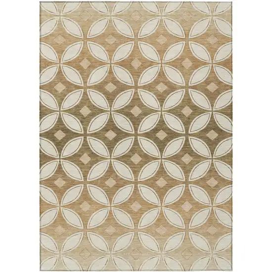 Copper And Ivory Geometric Washable Indoor Outdoor Area Rug Photo 7