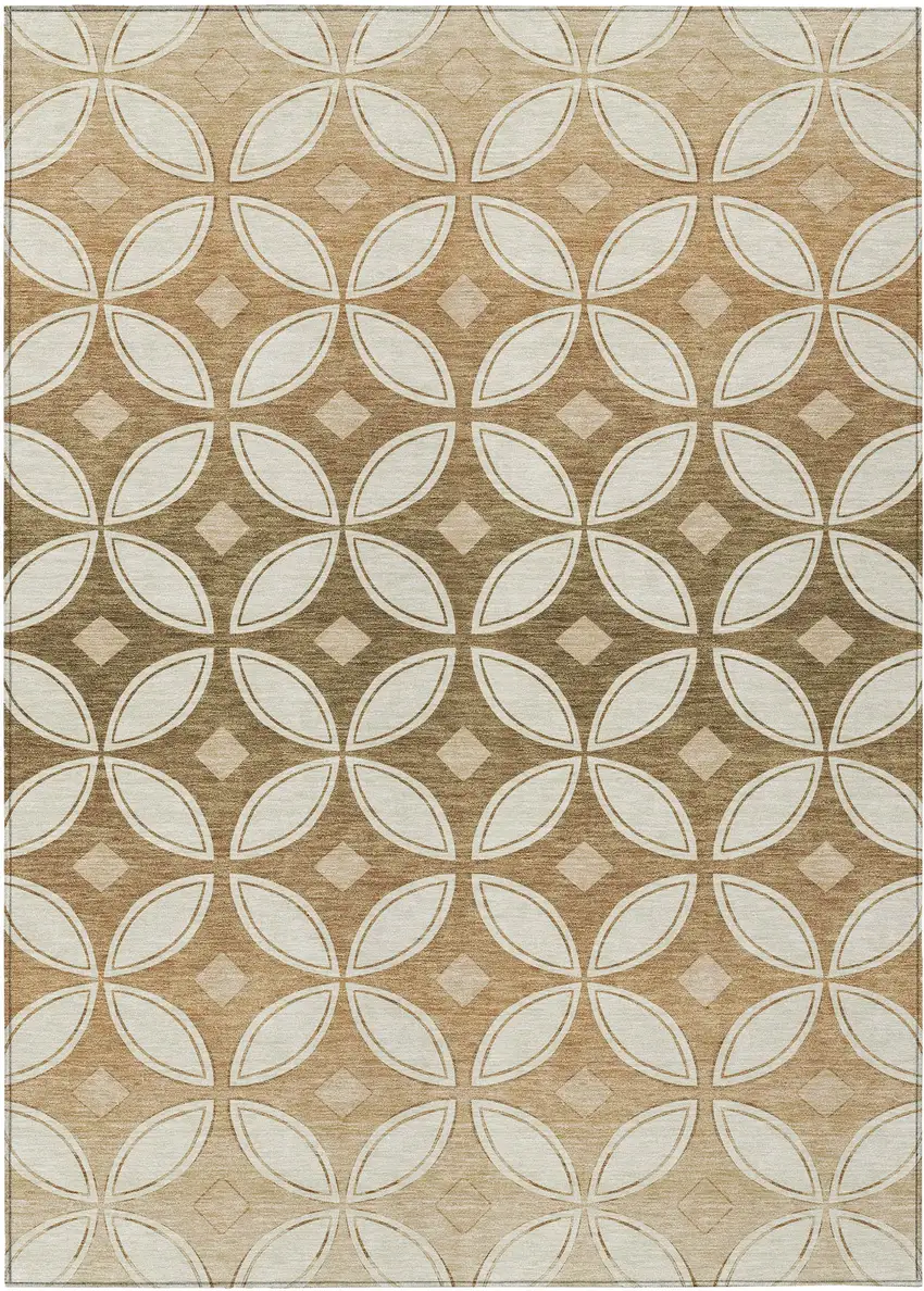 Copper And Ivory Geometric Washable Indoor Outdoor Area Rug Photo 7