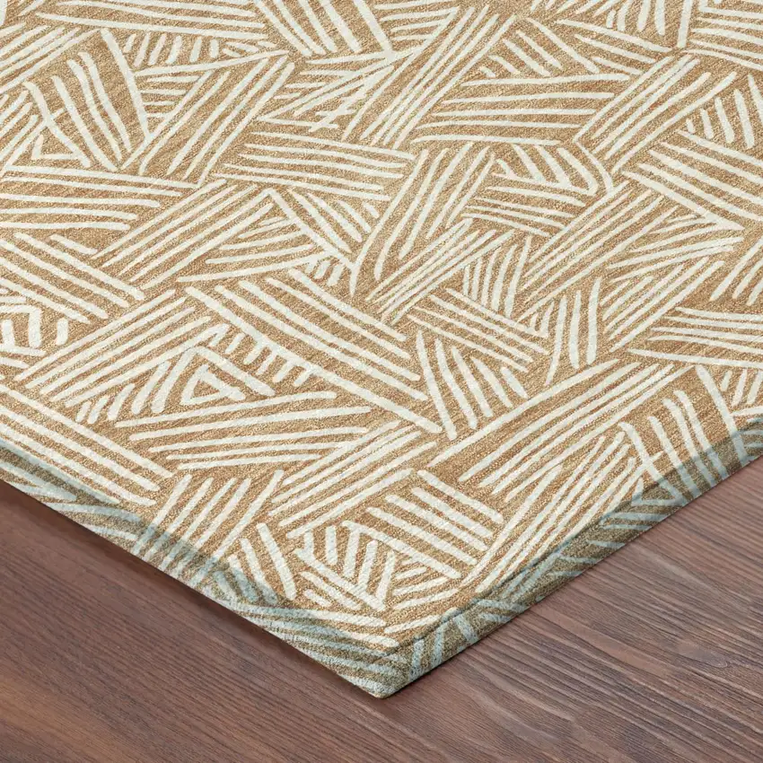 Copper And Ivory Geometric Washable Indoor Outdoor Area Rug Photo 7