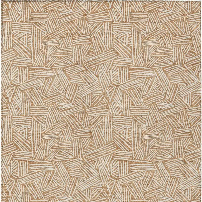 Copper And Ivory Geometric Washable Indoor Outdoor Area Rug Photo 4