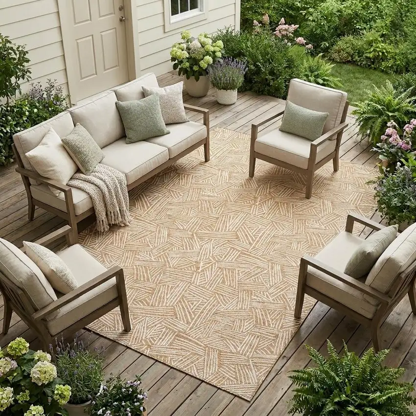 Copper And Ivory Geometric Washable Indoor Outdoor Area Rug Photo 1