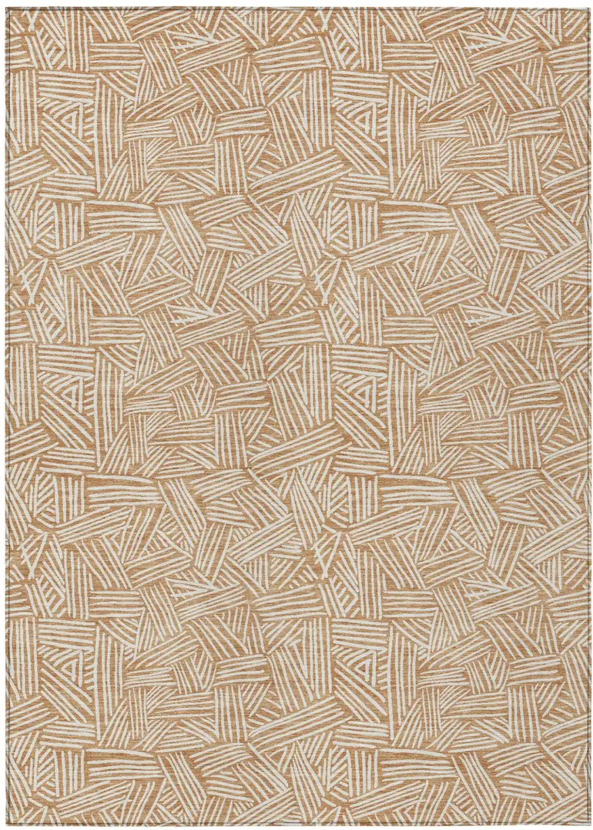 Copper And Ivory Geometric Washable Indoor Outdoor Area Rug Photo 2