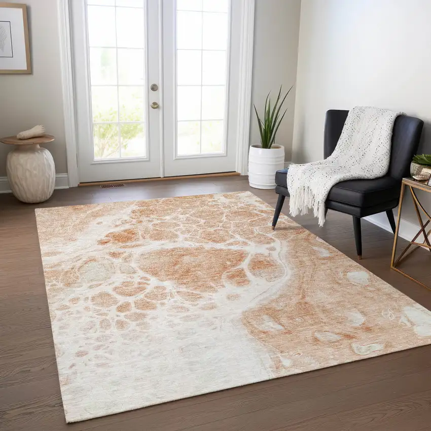 Copper And Ivory Nautical Washable Indoor Outdoor Area Rug Photo 9